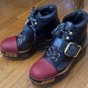 Prada Black and Red Combat Boots